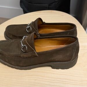 Gucci Dark Brown Suede Loafers with Silver Accents